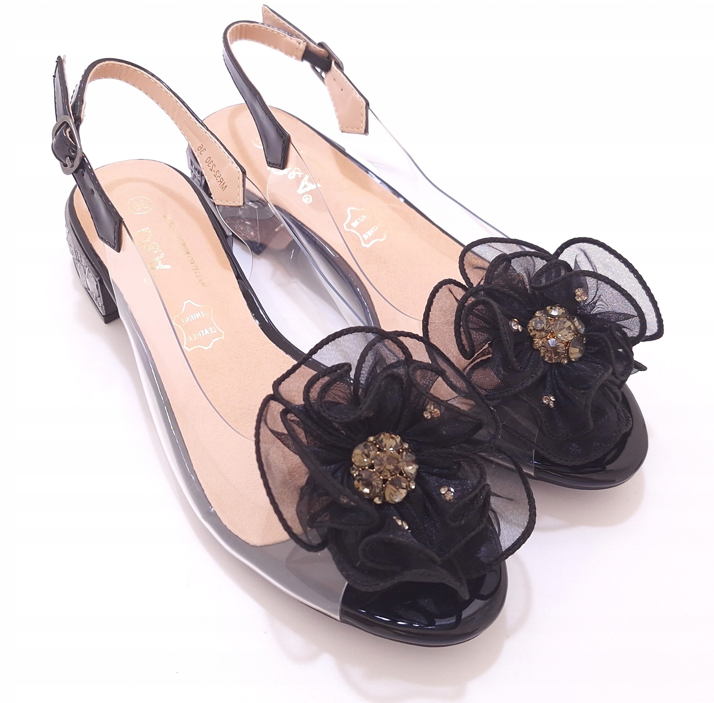 Černé transparentní sandály na plochém podpatku S.Barski MR52-230 r39