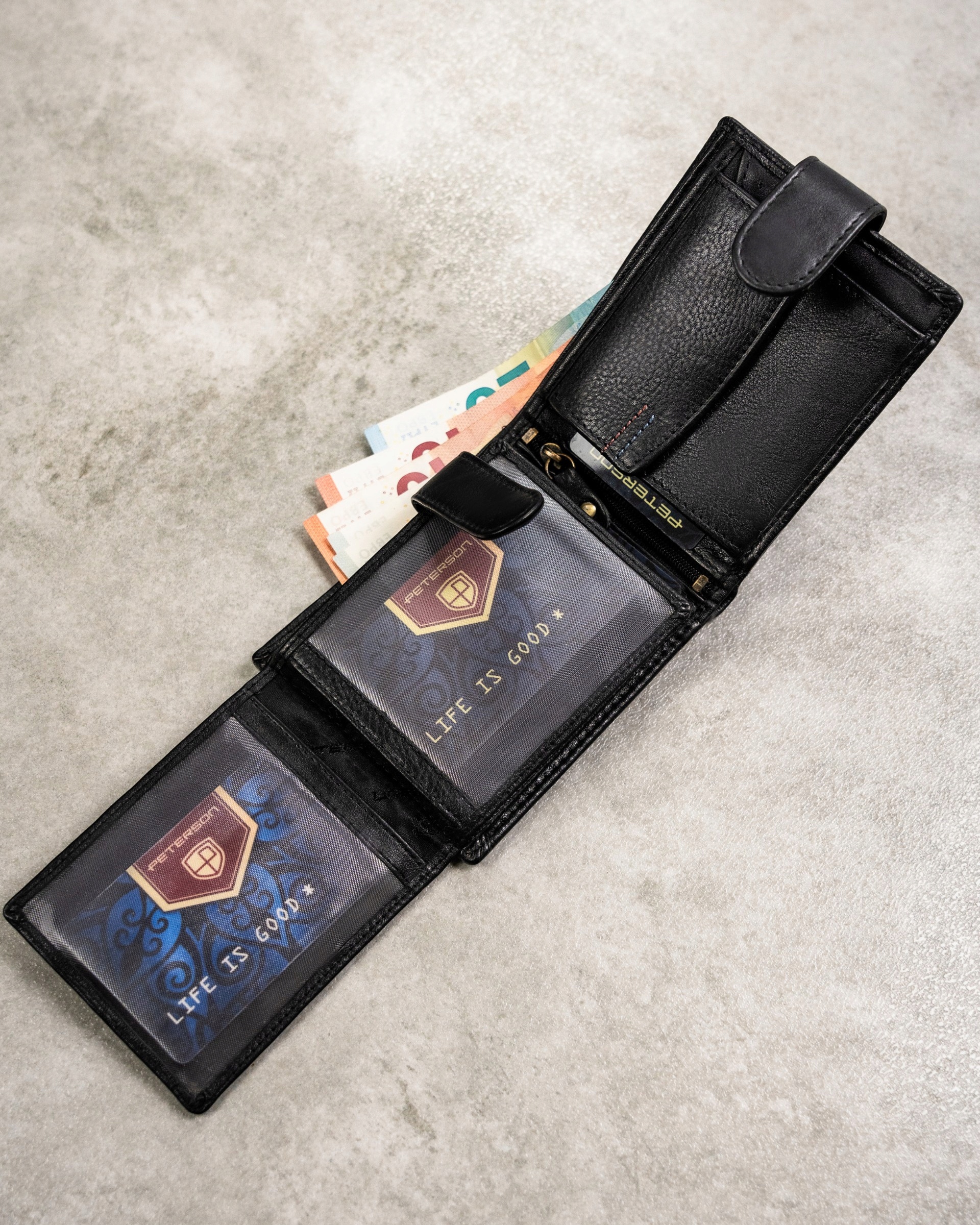 PETERSON PORĘCZNY PORTFEL MĘSKI SKÓRZANY BRELOK PUDEŁKO PREZENT CZARNY 1549 Kolekcja SET D