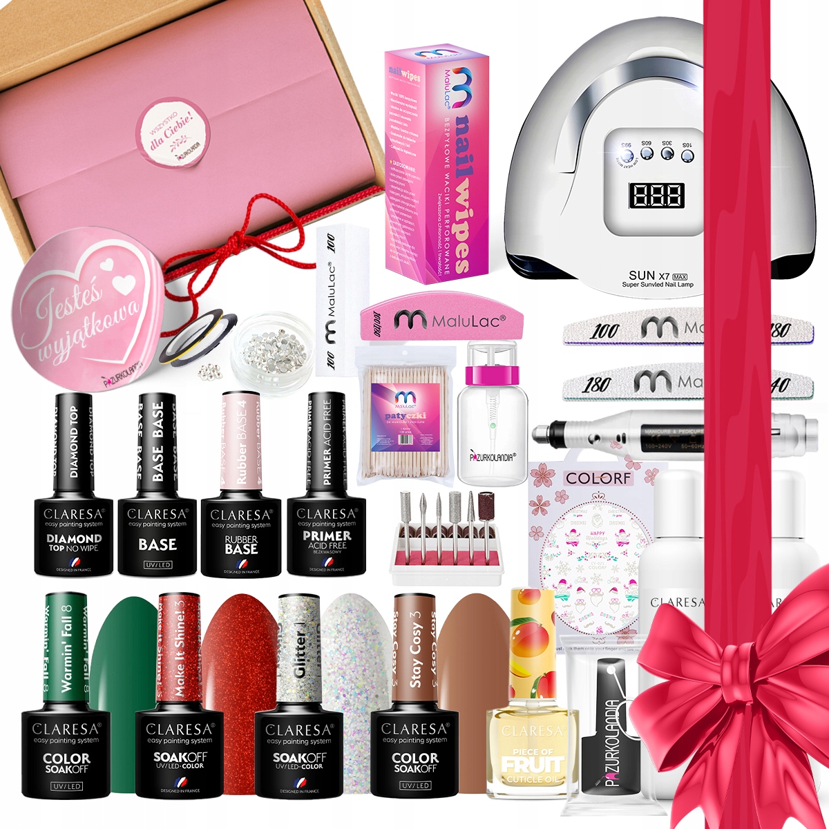 Zestaw NA PREZENT do hybryd 11x CLARESA lakier + lampa uv frezarka gratisy