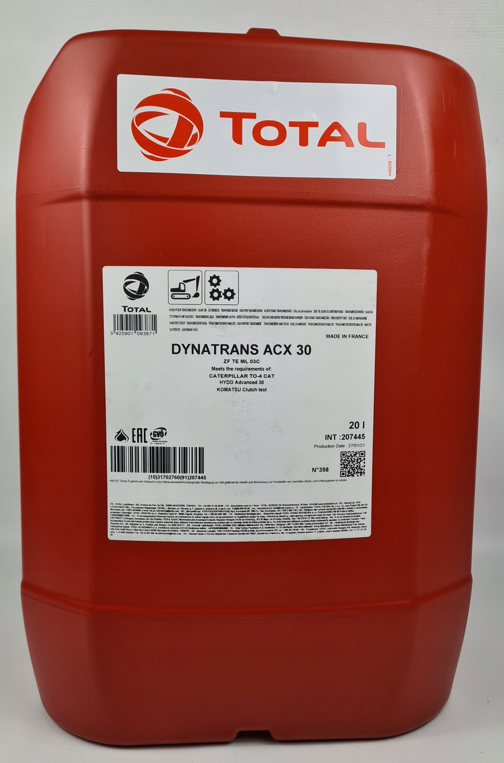 Total Dynatrans ACX 30 20L CAT TO-4 Komatsu ZF Producent TotalEnergies