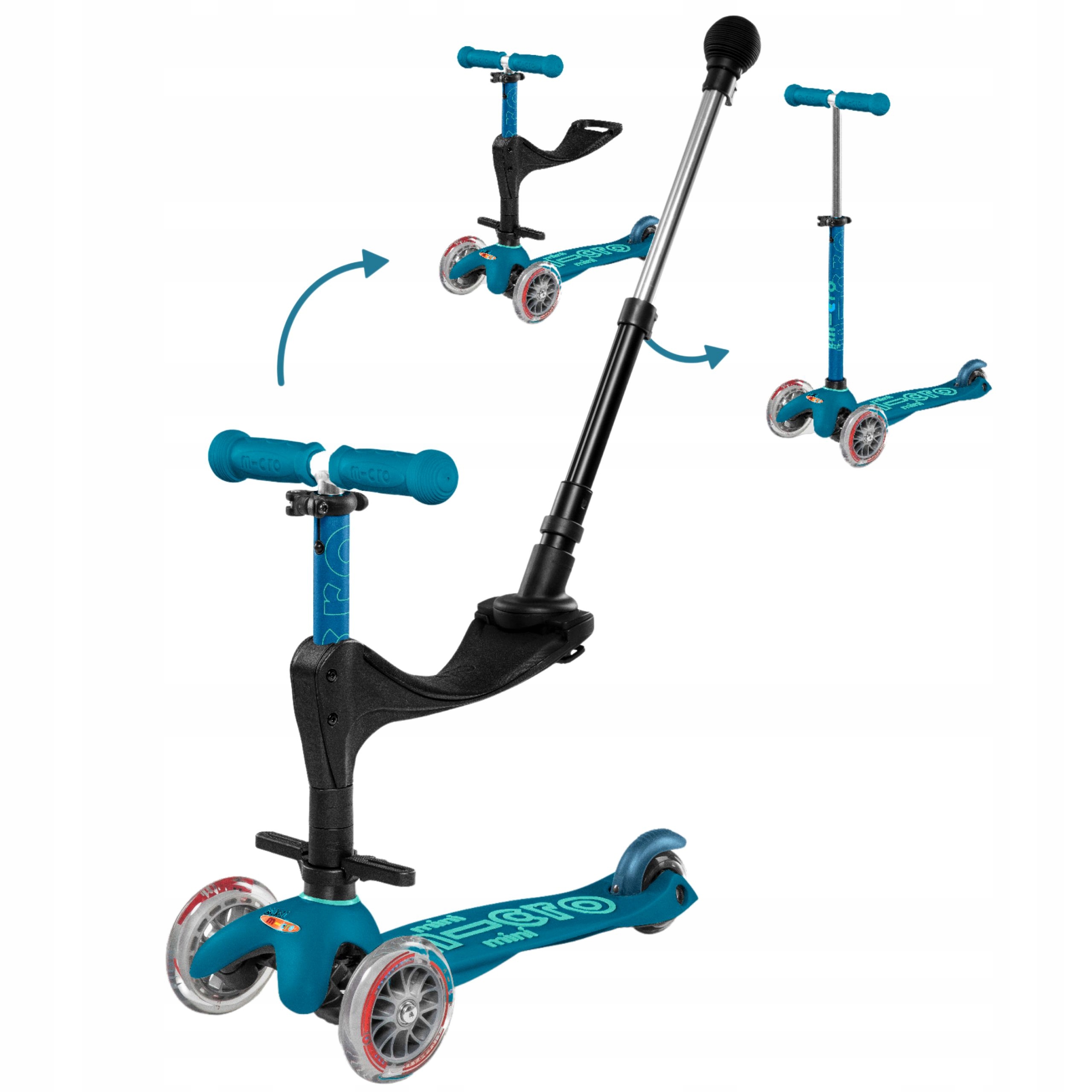 Hulajnoga Trójkołowa dla Dzieci Micro 3w1 Mini Deluxe Plus Jeździk Turkus