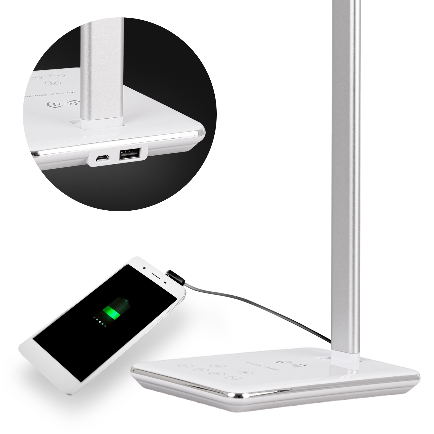 Lampka biurkowa szkolna LED Biurko ŁADOWARKA telefonu Biała regulacja dotyk Klasa efektywności energetycznej G