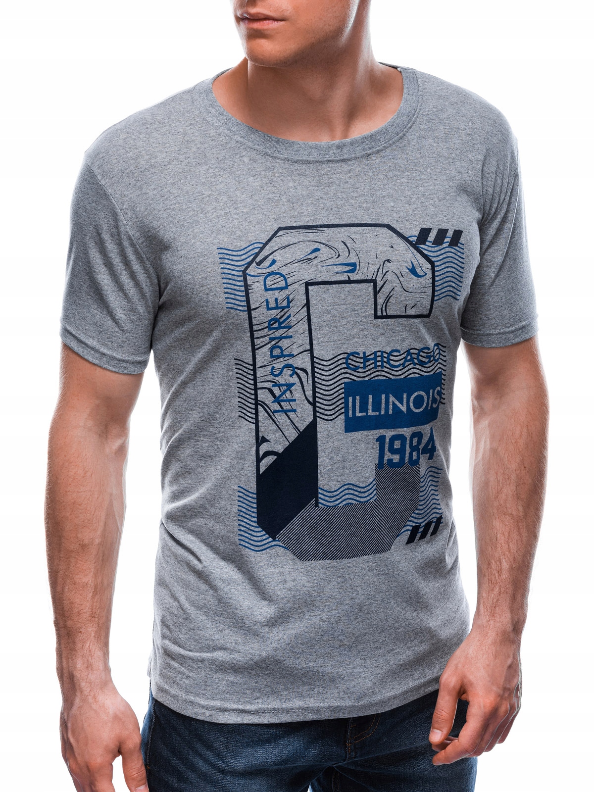 

T-shirt męski z nadrukiem 1677S szary XL