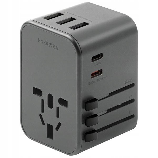 Energea Travelworld 4v1 nabíjení 3xUSB+2xUSB-C Pd QC3.0 35.5W šedý