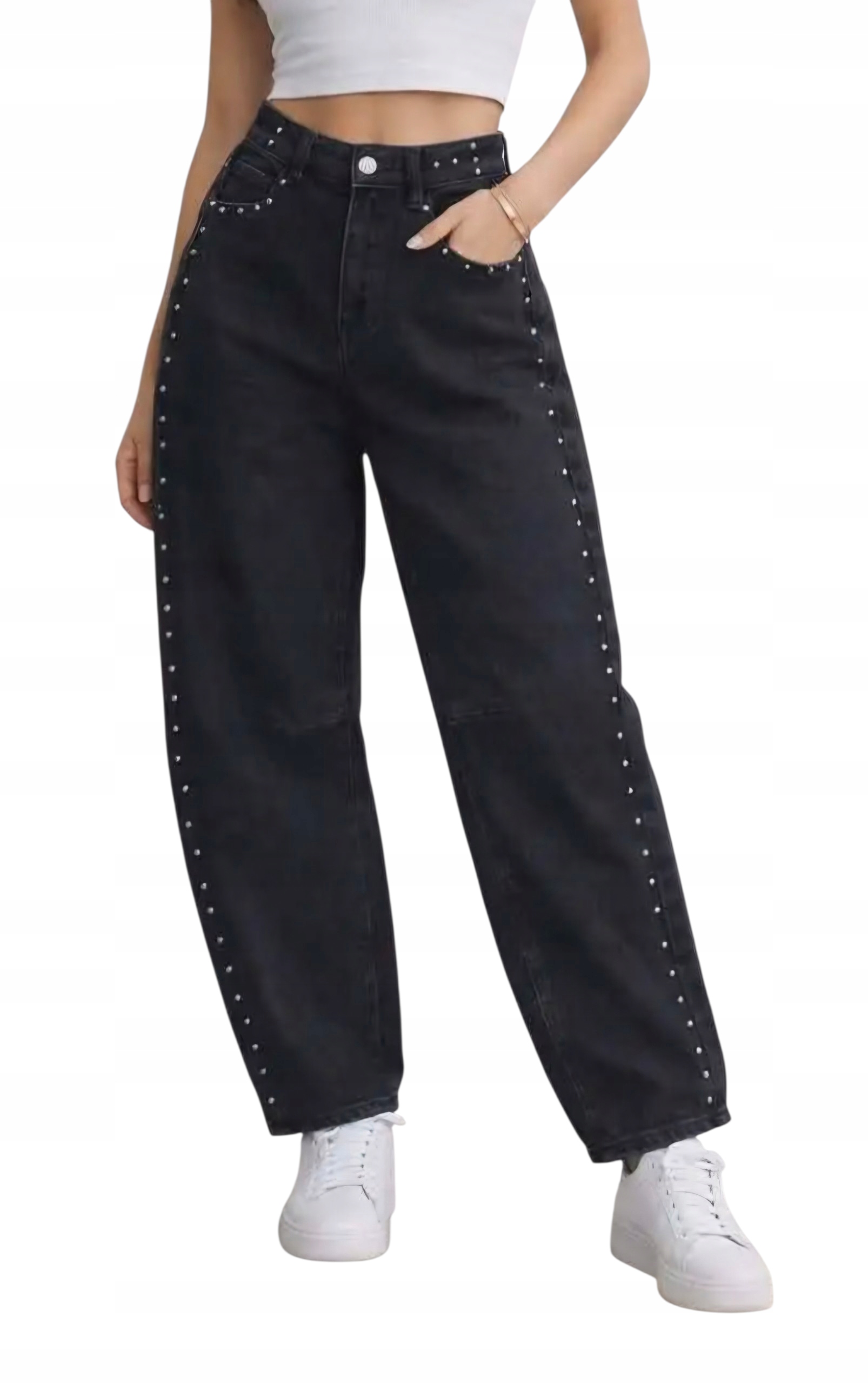 Modne Spodnie Jeansowe Typu Balloon Fit r. Xs 34 Czarne