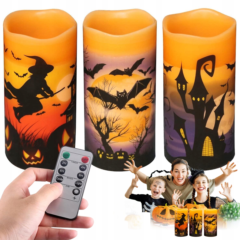 3X Dekorativní Led Svíčka Halloween S Efektem Blikání A Časovačem Vypnutí