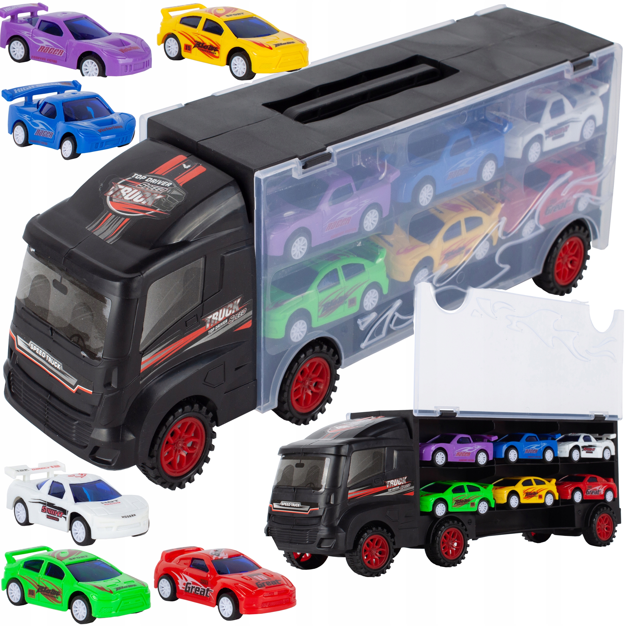 ГРУЗОВИК TIR + 6 RESORAKÓW ЧЕМОДАН МАШИНКИ