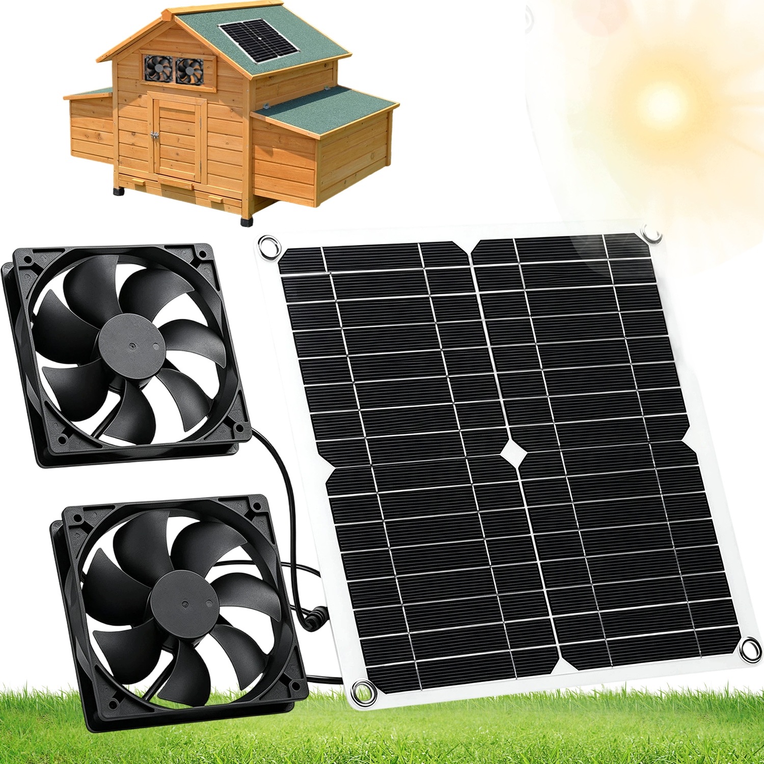 Zestaw 2 Wentylatory Solarne Wodoodporne Wywietrznik Do Kurnika Szklarni