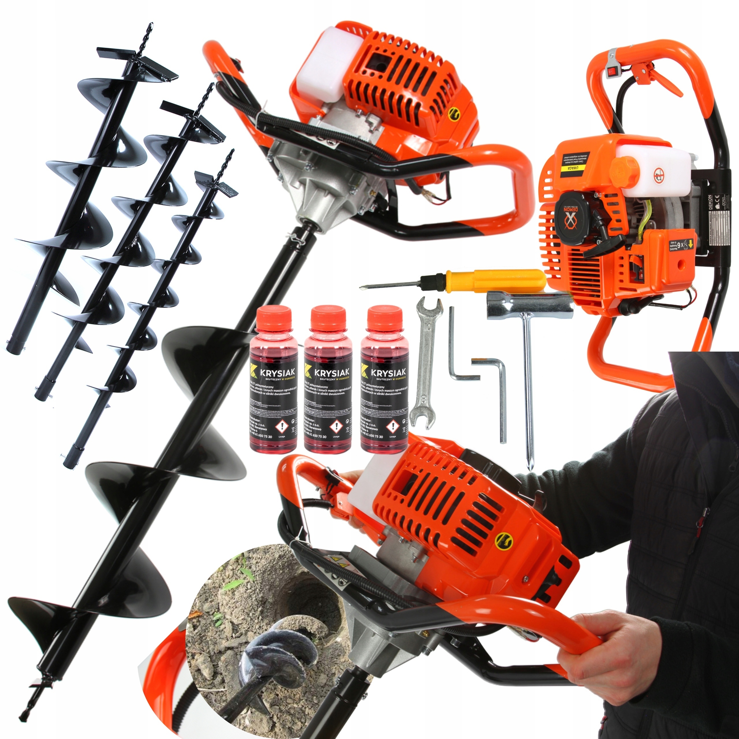 Zemní Vrták Půdní Vrtačka Do Půdy 5,2KM 3 Vrtáky +3xOLEJ