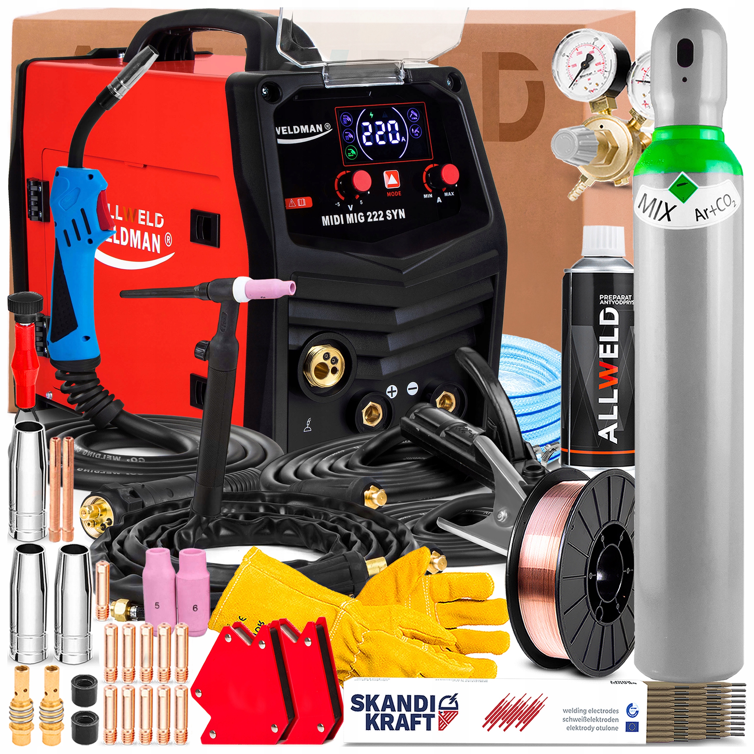Poloautomat Weldman MIDI Mig 222 Syn Mma Tig Lift Flux 230V 220A Ocel Alu