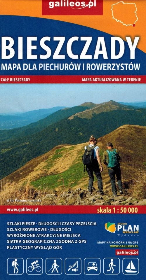 BIESZCZADY MAPA TURYSTYCZNA DLA PIECHURÓW I ROWERZYSTÓW 2025/2026 GALILEOS
