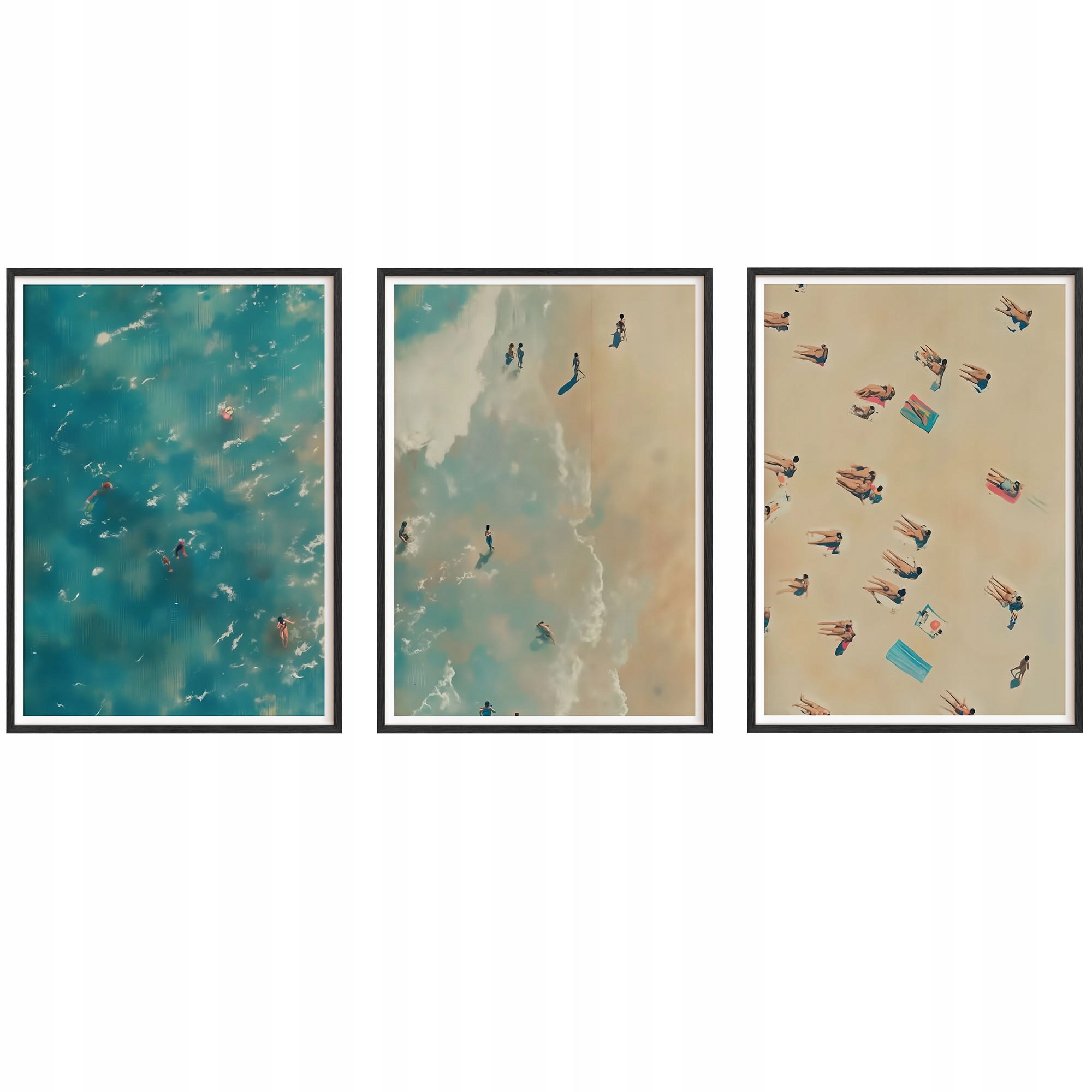 Obrazy Pláž More Leto Plagáty Drevené rámy Čierne 3ks 30x42 cm