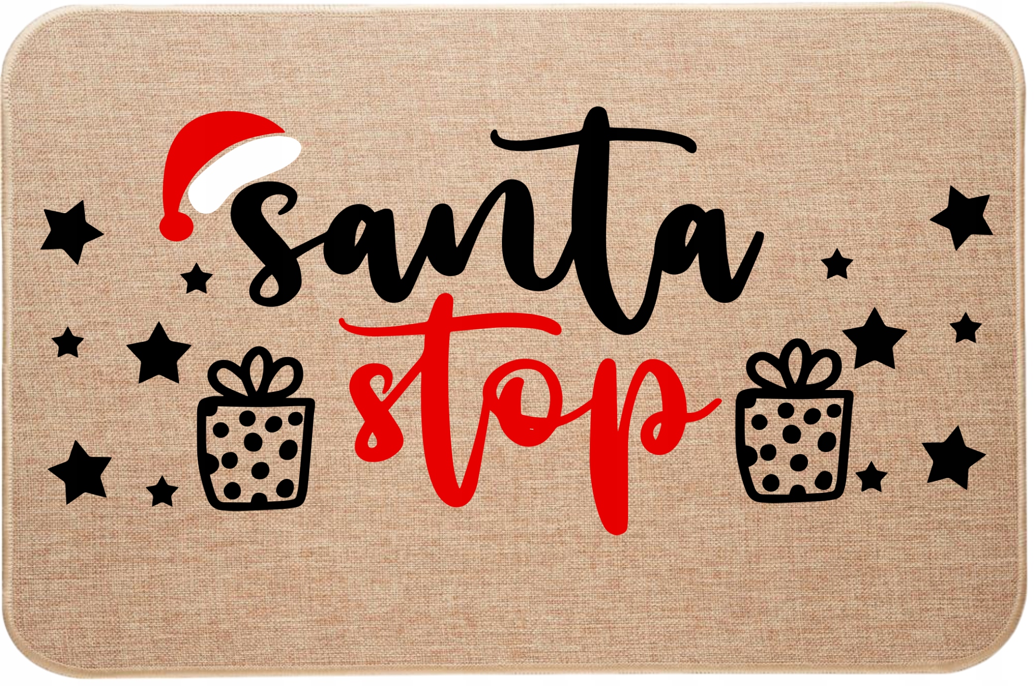 Vánoční rohožka pod dveře z lnu Santa Stop Mikuláši Stój