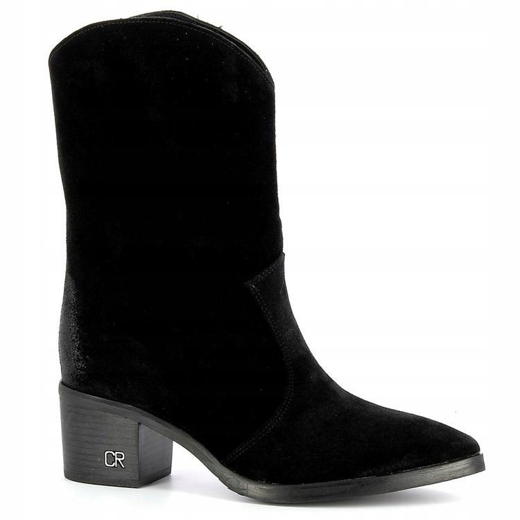 CARINII B5539 BOTKI KOWBOJKI SKÓRA ZAMSZ CZARNE