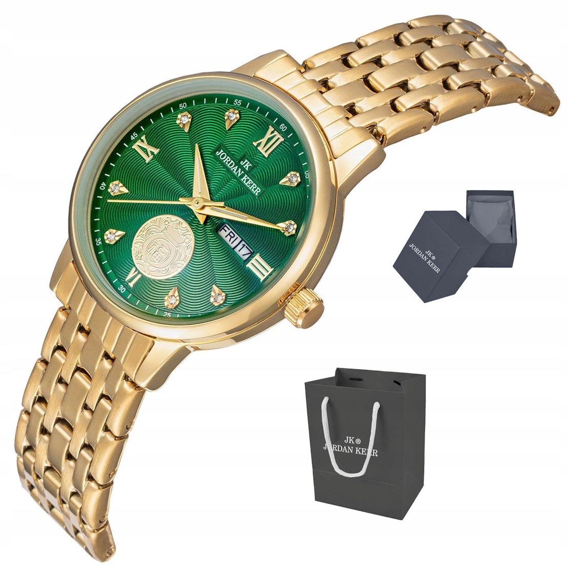 Dámské Elegantní Zlaté Zelené Hodinky Jordan Kerr S Datumovkou L1071 30 mm