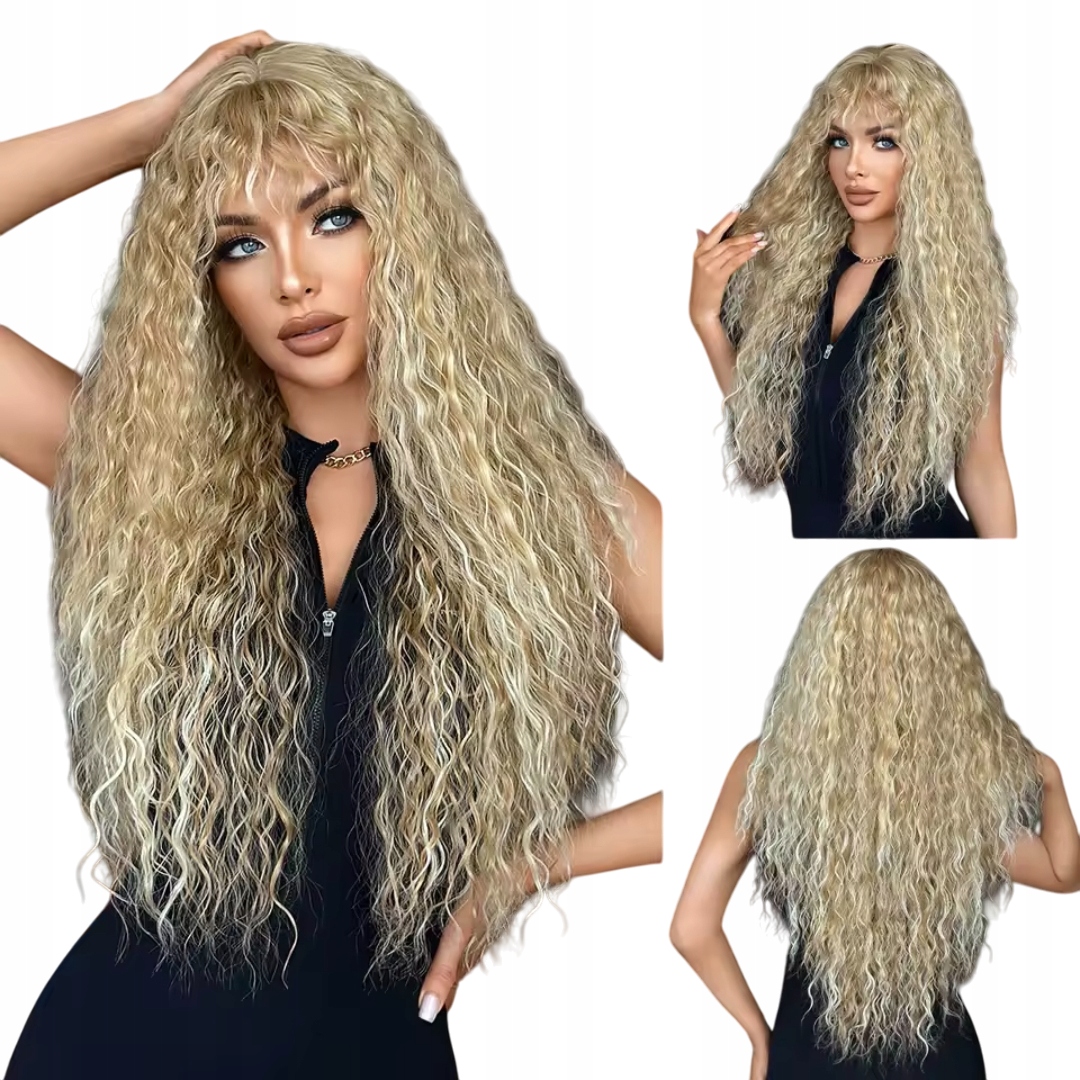 Peruka blond Długie włosy kręcone afroloki jak naturalne Czepek