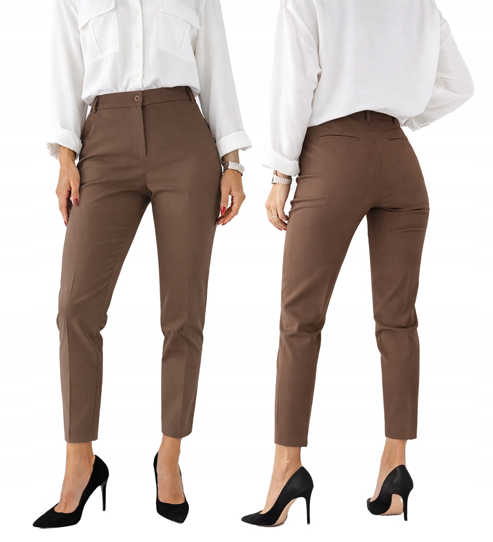 Dámské elegantní kalhoty Sigma 7/8 cigaretové hnědé, ořechové, velikost 36