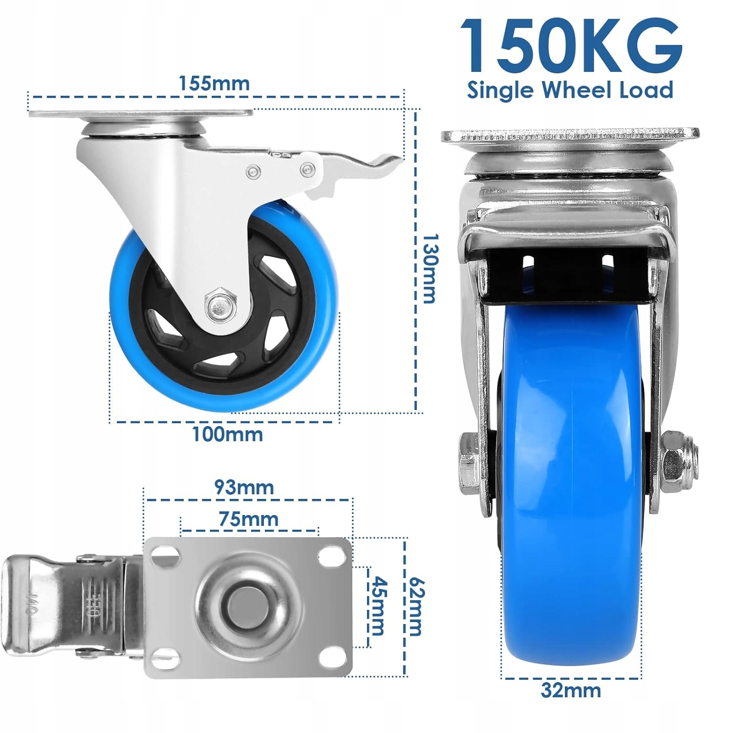 ZESTAW 4 KÓŁ KÓŁKA OBROTOWE HAMULEC 100mm Marka bez marki