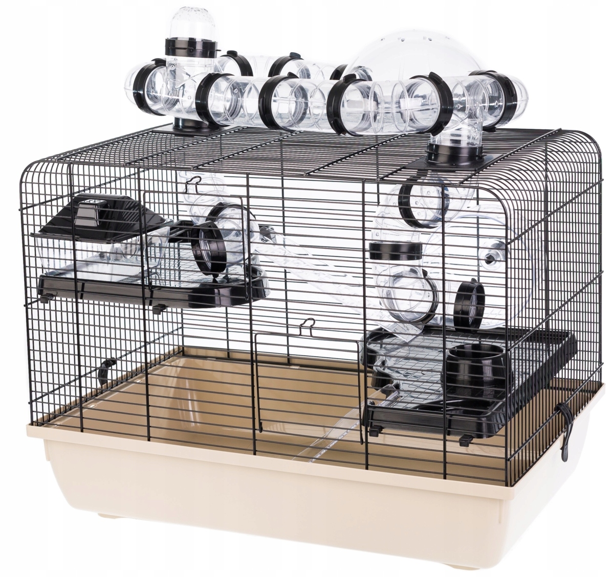 Duża klatka dla chomika gryzoni tunel kołowrotek taras domek Galaxy beżowa