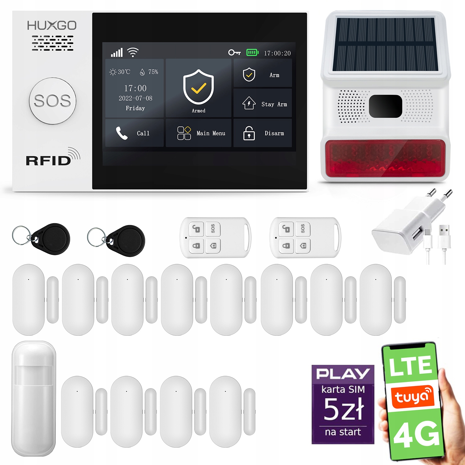 Bezdrátový alarm WiFi Gsm, Tuya, alarmová sada Huxgo HXA007 4G Lte