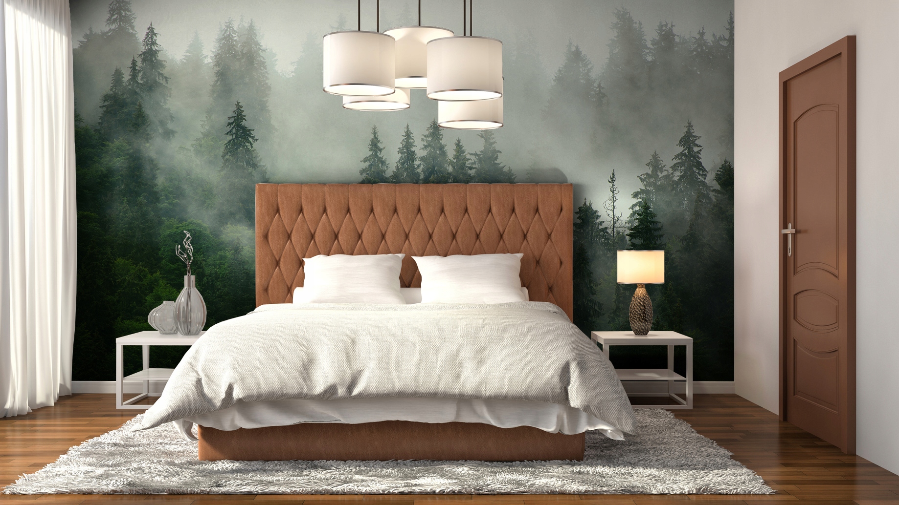 Fototapeta LAS WE MGLE drzewa mgła góry 368x260 Marka InDecoria