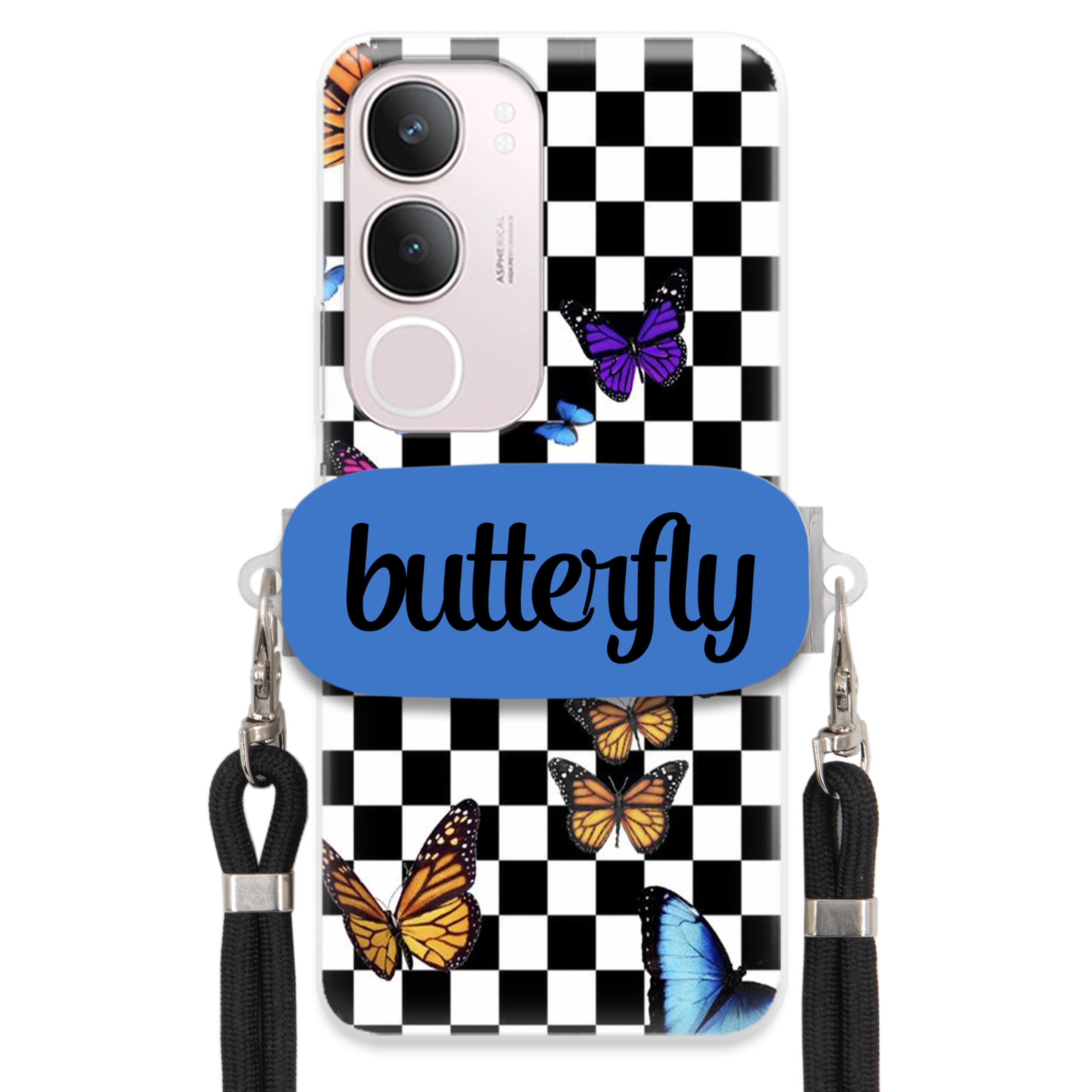 Puzdro Na Vivo Y19S 4G Puzdro S Obdĺžnikovým Držiakom Čierne Vodítko Butterfly Motýle