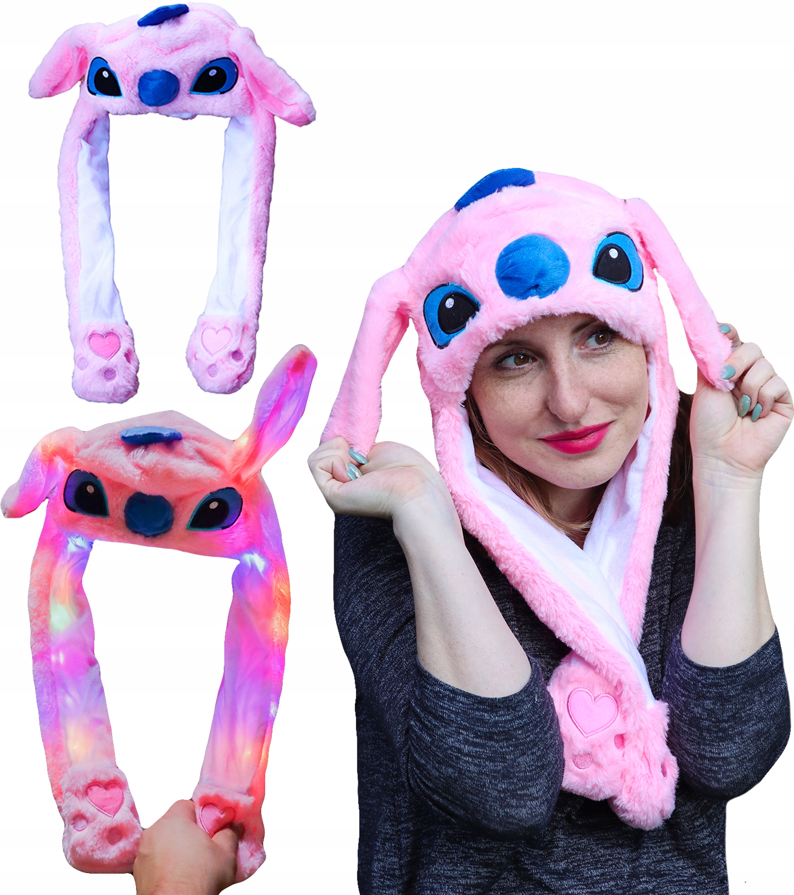 

Czapka Stitch Różowy Ruchoma Led Świecąca Uszy