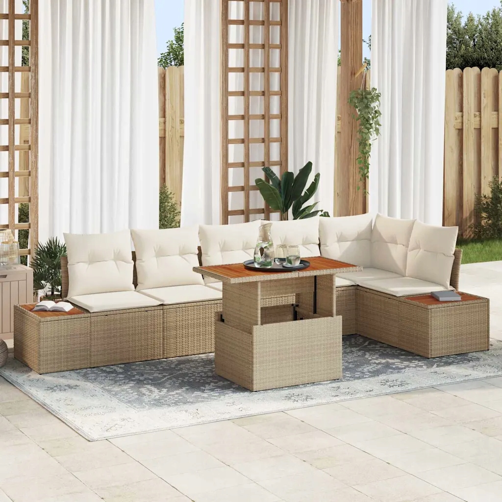 vidaXL Sada zahradních pohovek s úložištěm 7 pcs Béžová Poly ratan