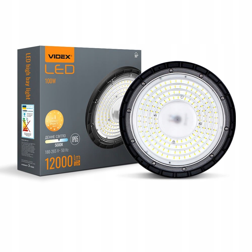 Průmyslová Led lampa High Bay Videx 100W 5000K 12000Lm Černý zásobník