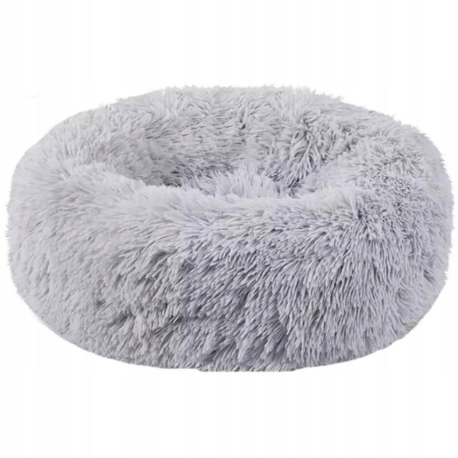 Pelíšek pro psa a kočku, plyšové, kulaté, šedé, 60 cm, měkká kobliha