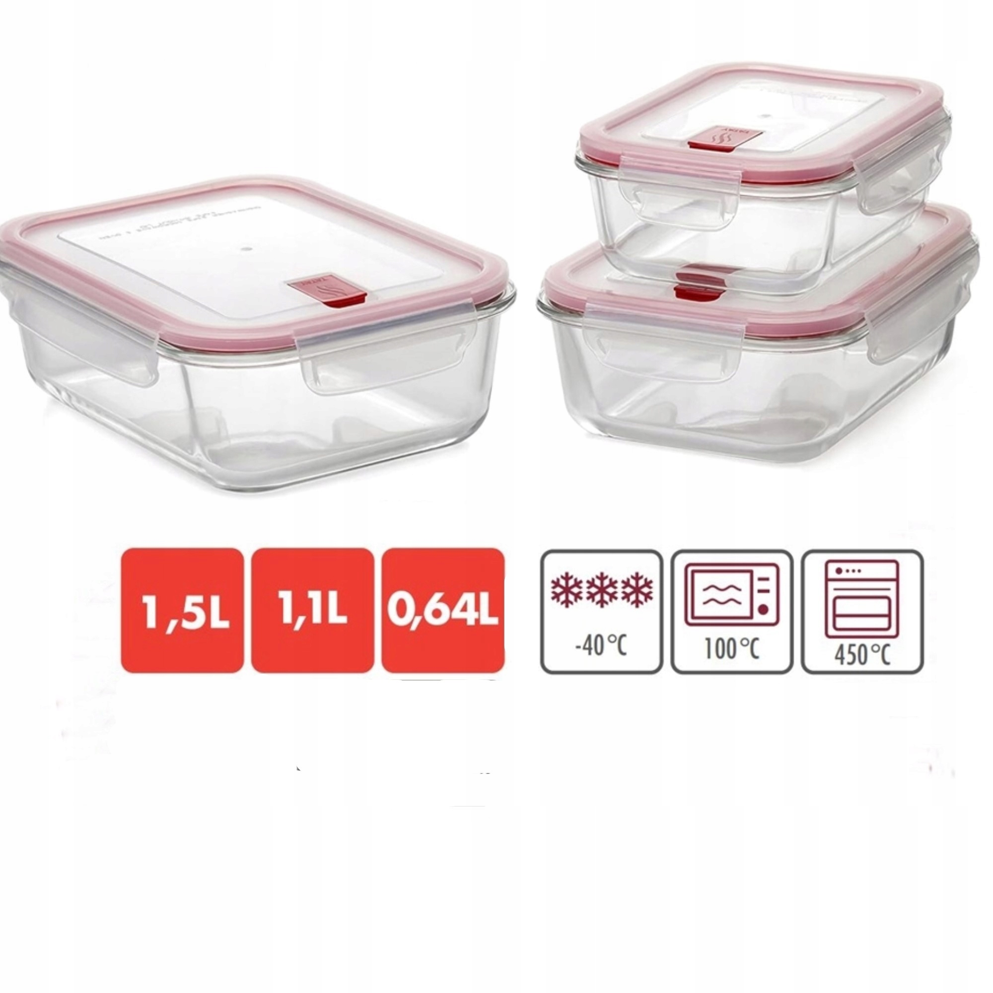 Skleněné nádoby na potraviny Zesta 3 Kusů Mikrovlnné trouby a trouby Obědový box