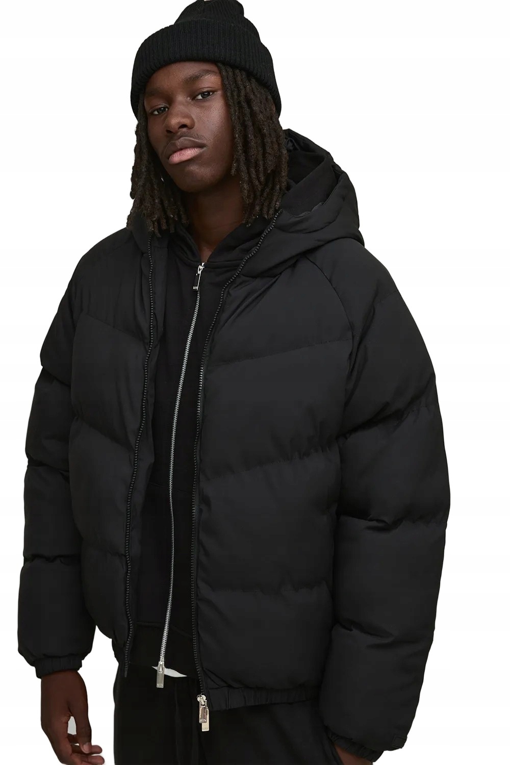 Boohooman Černá Prošívaná Bunda S Kapucí Pánská K Bokům M Z3A