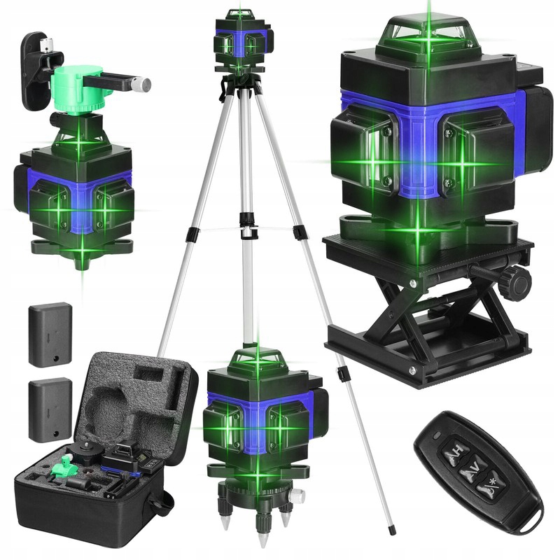 Křížový Laser Laserová vodováha 16 linek Stativ 120 cm 4D Zelená 2xAKU