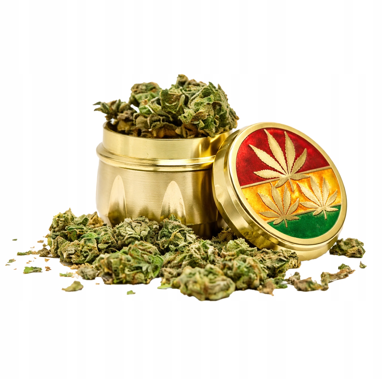 Mlýnek Na Sušení Bylin 4DÍLNÝ Goldreggae Magnet Čepele 42 MM Thc Cbd