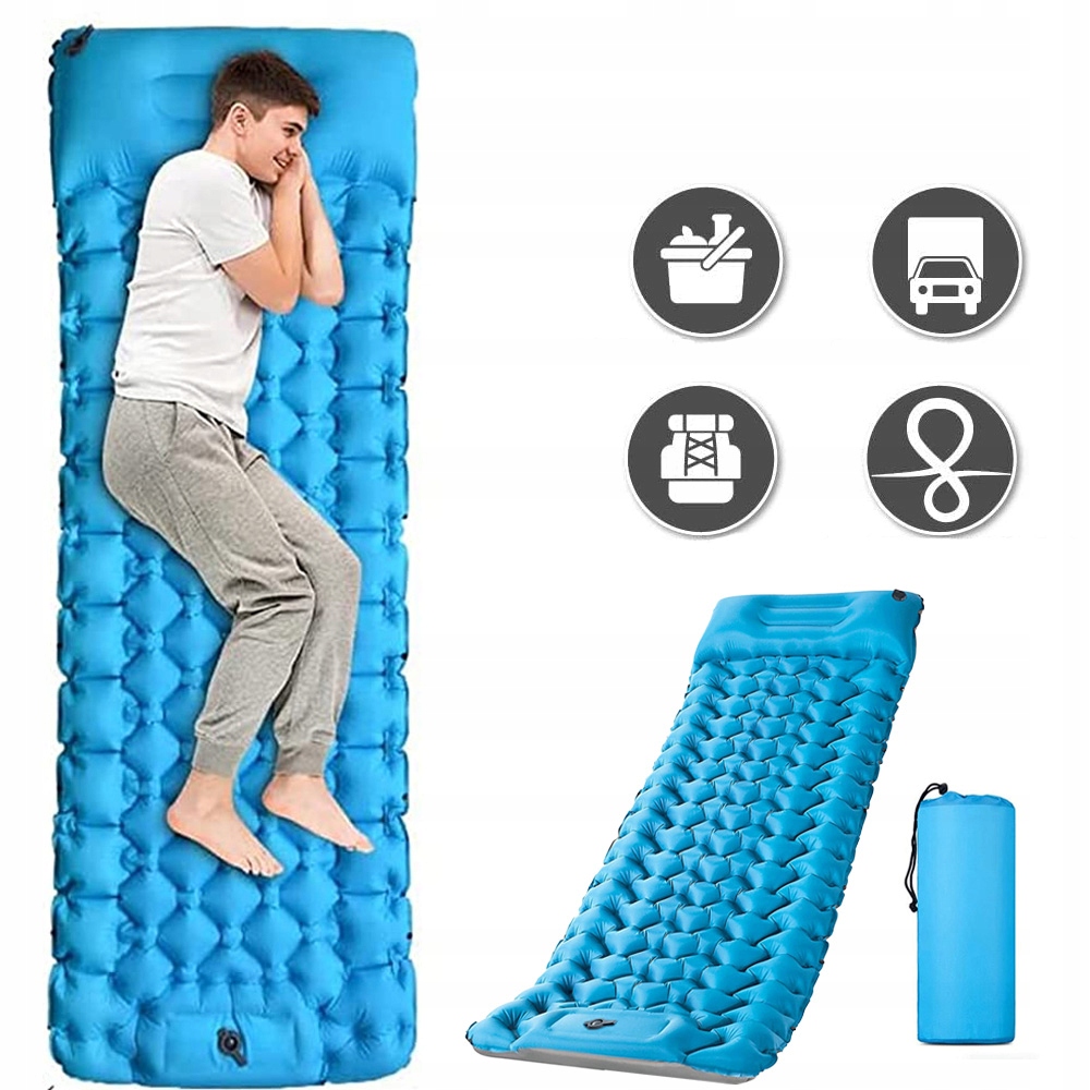 NADMUCHIWANY MATERAC MATA KEMPINGOWA Z PODUSZKĄ NA PLAŻĘ TREKKING SKŁADANA Grubość 9 cm