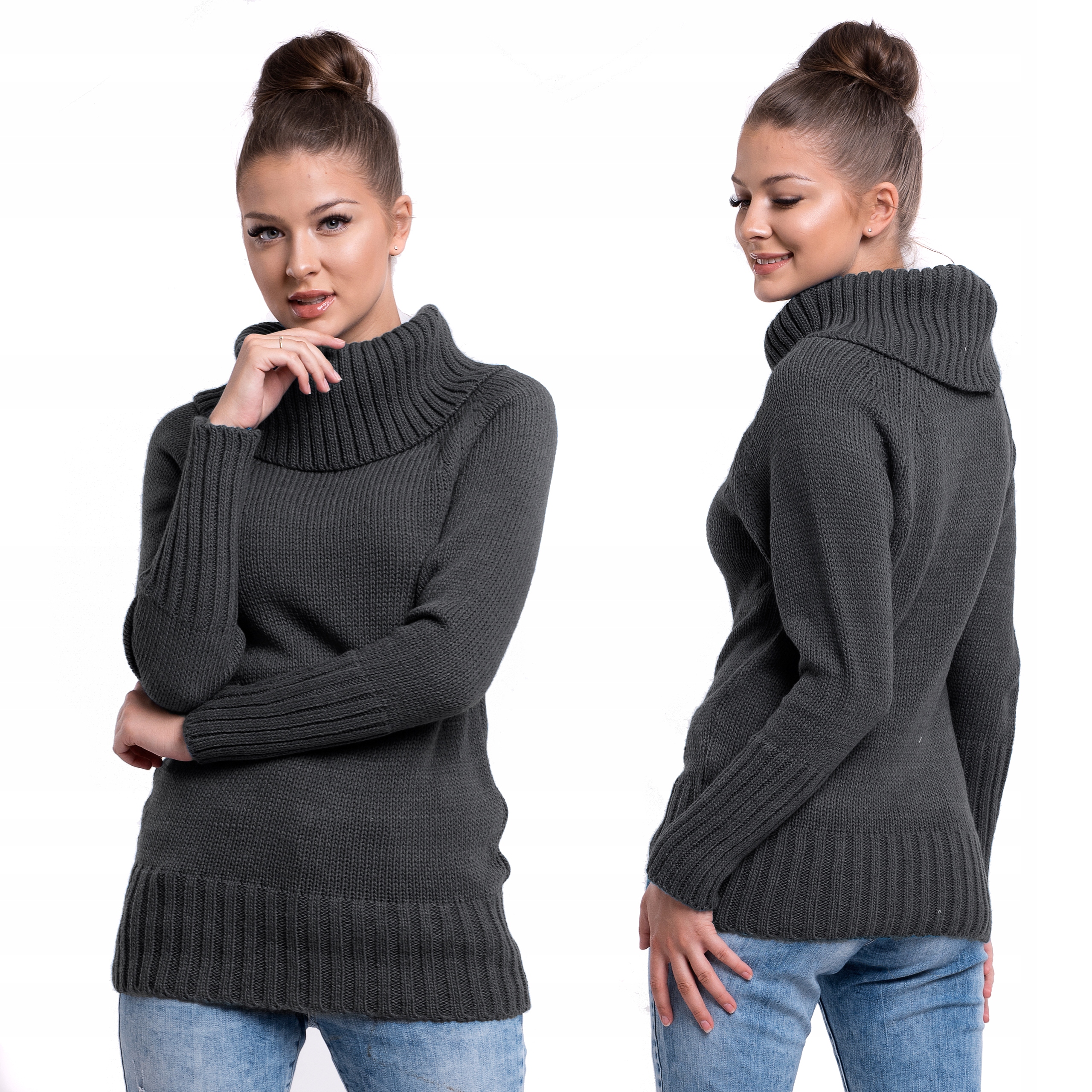 

Setin_vero New Mięsisty Długi Sweter Z Golfem L/XL