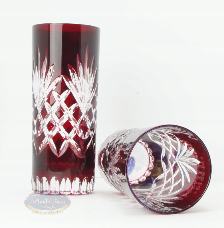 Rubinowe kryształowe szklanki do wody i drinków Stan opakowania oryginalne