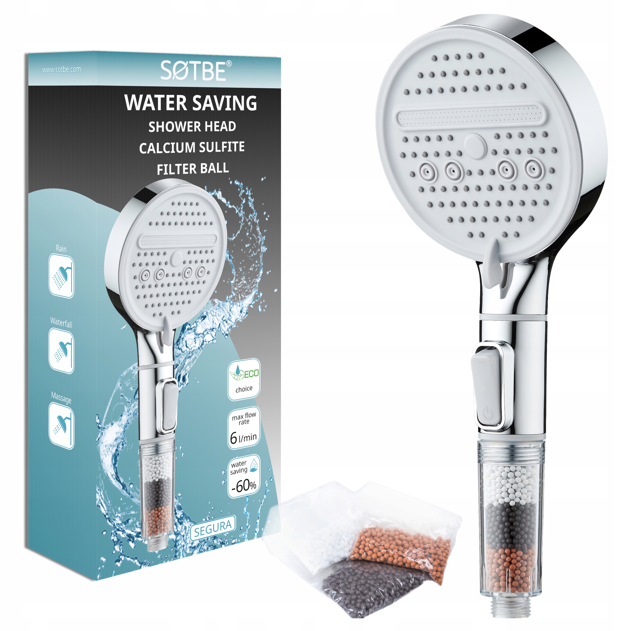 Słuchawka prysznicowa oszczędzająca 60% 6l/min Główka Rączka do prysznica