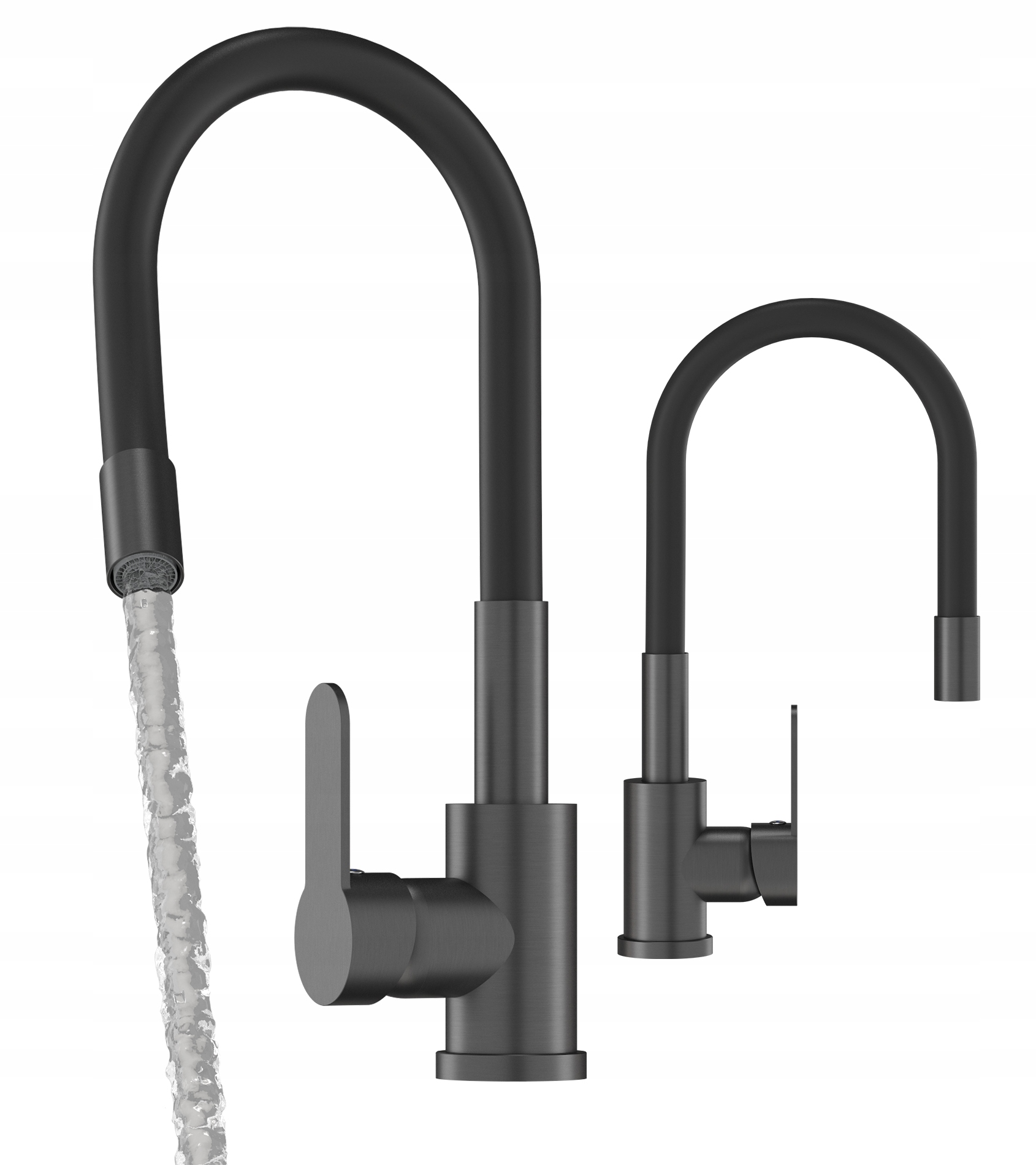 Kuchynská Batéria Gun Grey Čierna Metalická, Flexibilný Kohútik Do Umývadla, Krupobitie