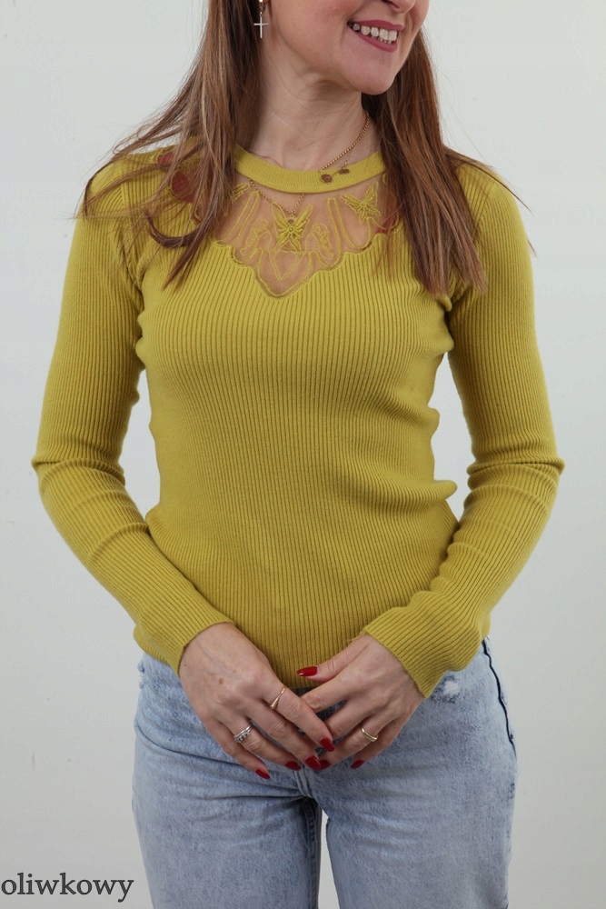 MODNY SWETEREK DEKOLT KORONKA SIATECZKA KOLORY Marka inna