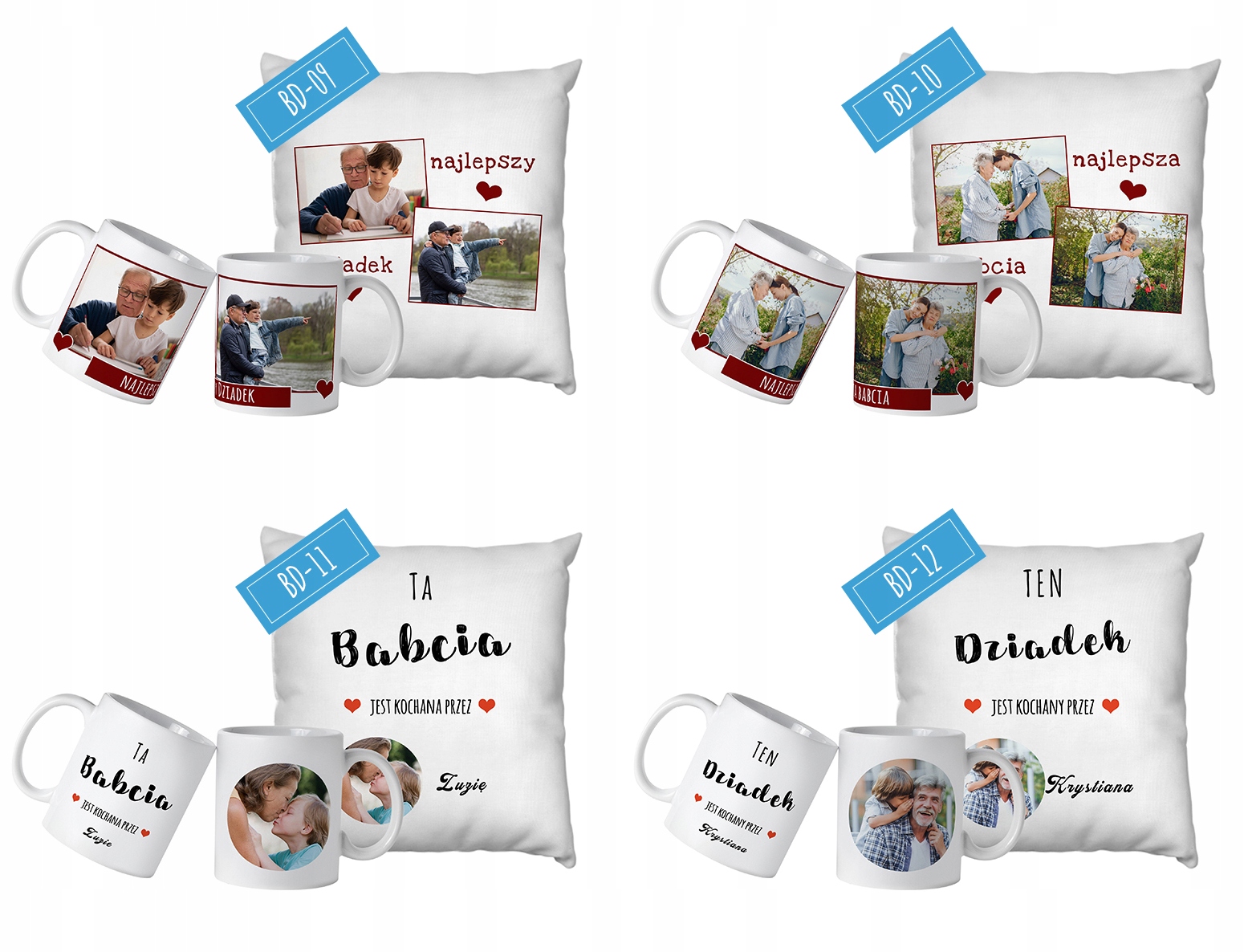 Poduszka i kubek ze zdjęciem dzień Babci i Dziadka Wysokość 40 cm