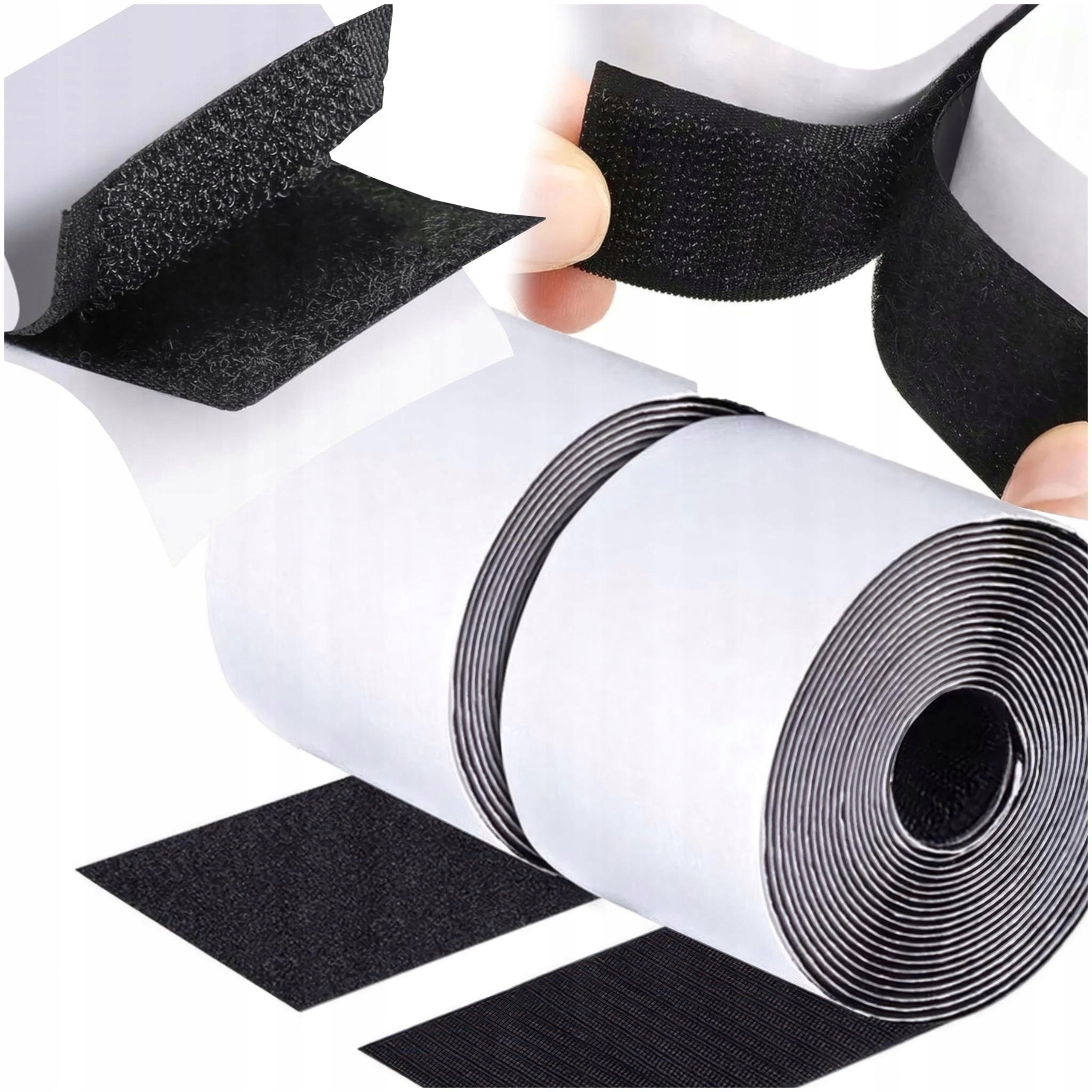 Черный рулон липучки с клейкой лентой сильный набор 50 мм 5 Мб