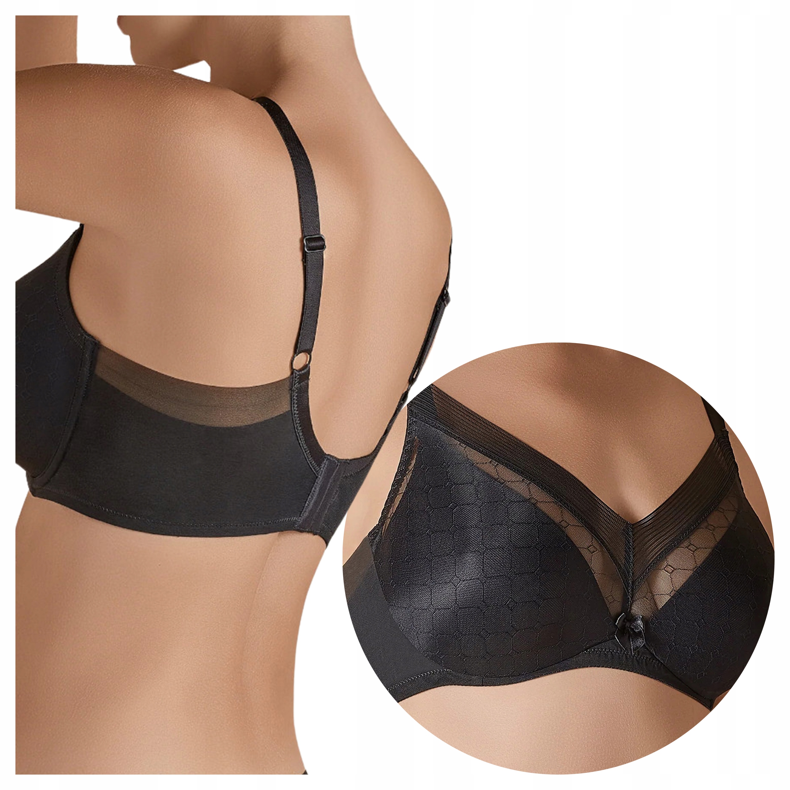 Přiléhavá měkká podprsenka s kosticemi Široké boky Roxana Černá 80D