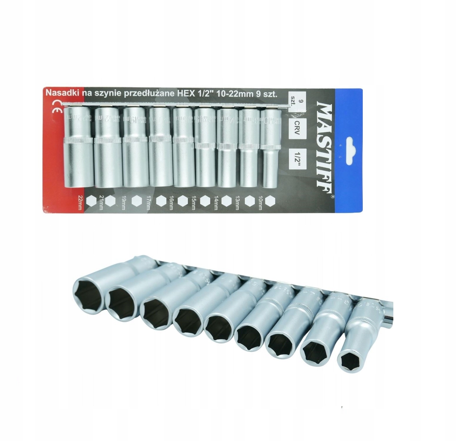 

Klucze 10-22mm Długie Nasadki Hex 1/2 Na Szynie 9x