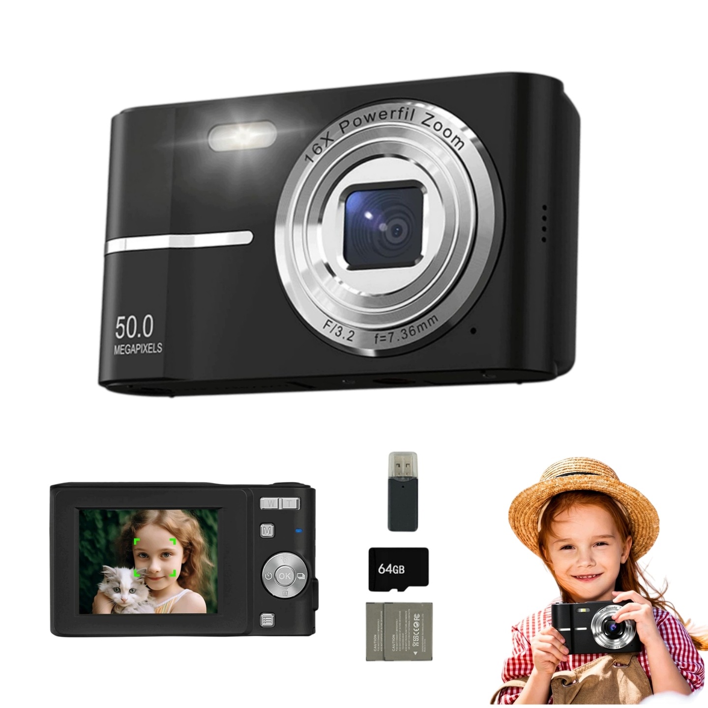 Digitální Fotoaparát Hd Přenosný Fotoaparát 1080P 50 Mp Stabilizace S 16NÁSOBNOU Zoo