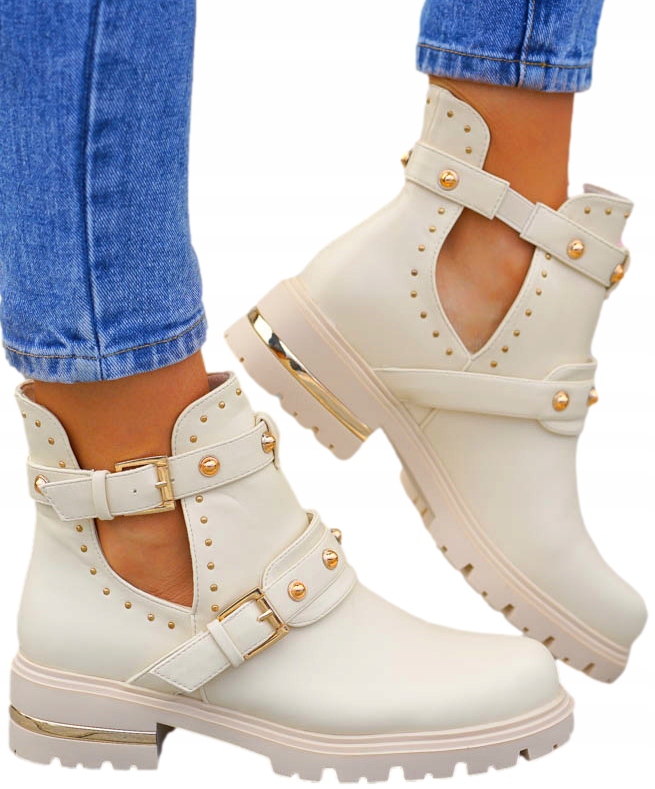 Beżowe Botki Damskie Ze Skóry Z Wycięciem Jannet40