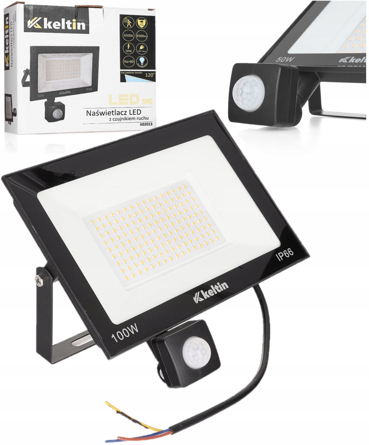 Led zářič 100W Halogen lampa senzor pohybu, studená bílá 6500 K