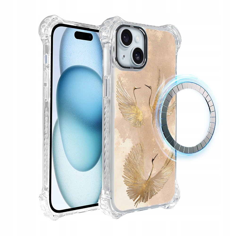 Pouzdro pro iPhone 15 Plus Ibizu DropGuard Ultra s MagSafe, zlaté jeřáby