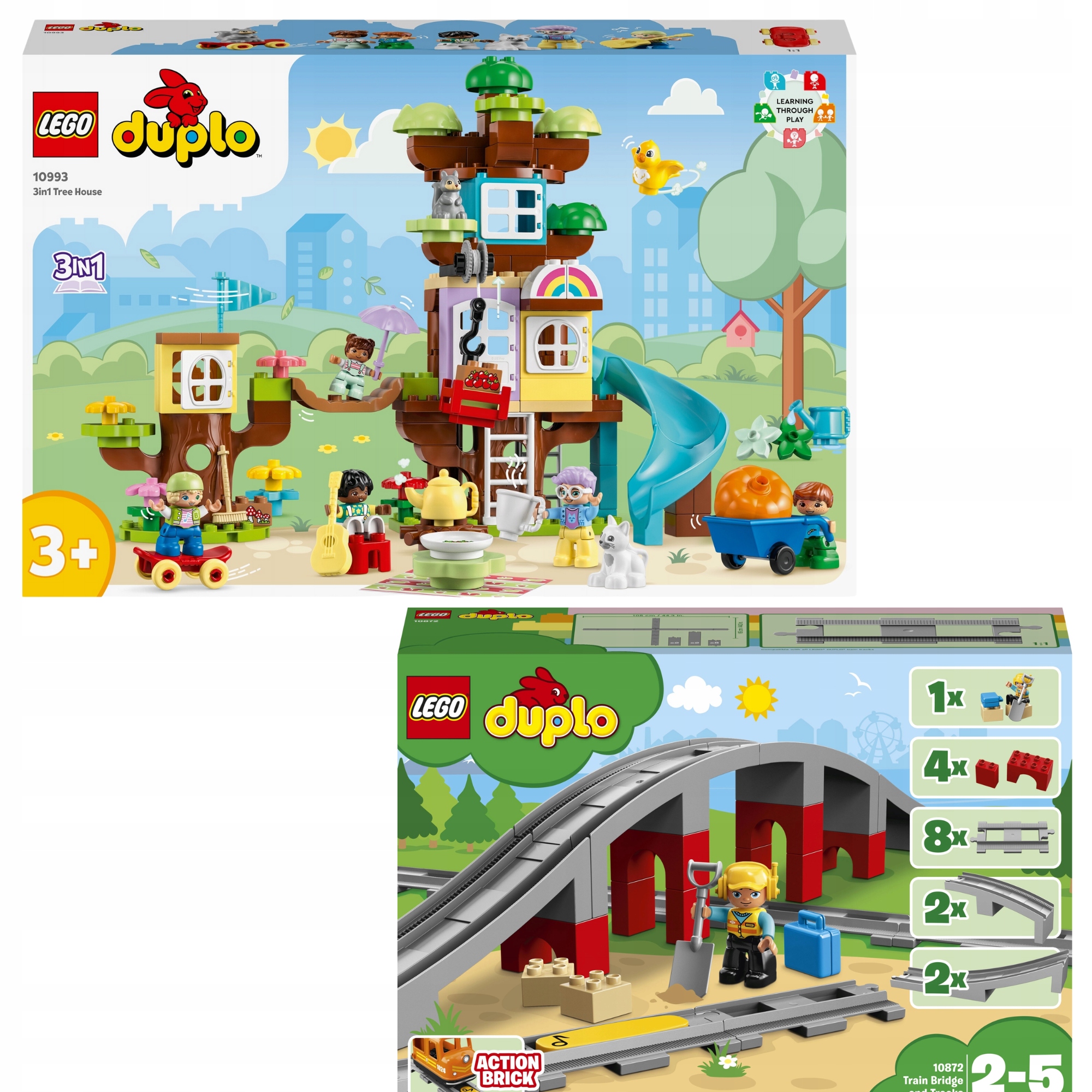 Lego Duplo 10993 Domek na drzewie 3 w 1 10872 Tory kolejowe i wiadukt