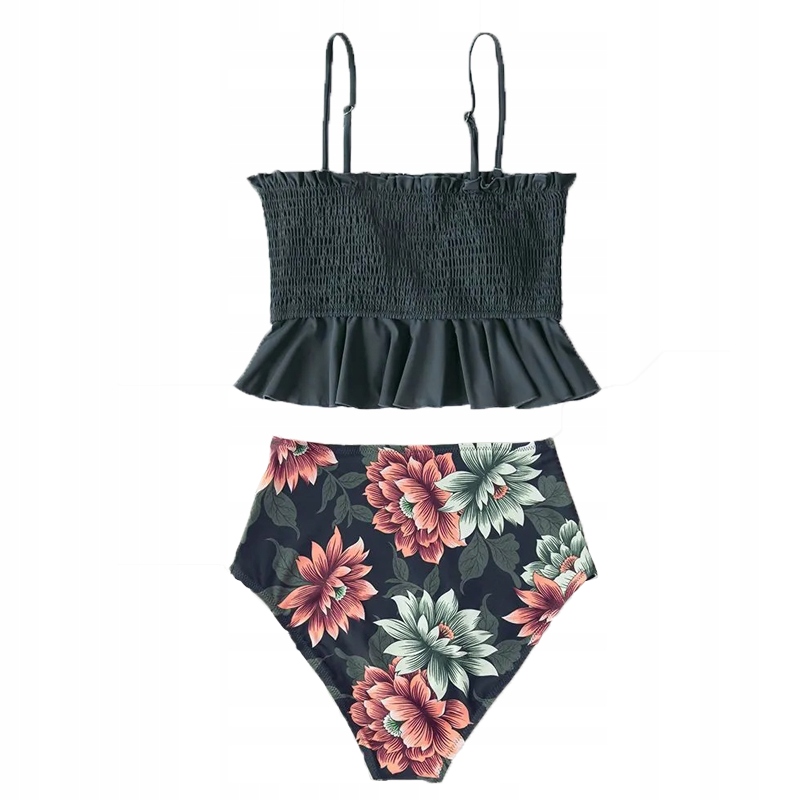 STRÓJ KĄPIELOWY DWUCZĘŚCIOWY BIKINI WYSOKI STAN MODELUJĄCY DAMSKI SZARY XL Rodzaj komplet